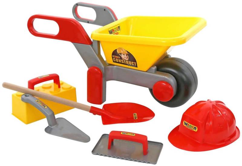 WADER QUALITY TOYS Schubkarre WADER Schubkarre Bauschubkarre mit Maurerwerkzeug Maurerset 6-teilig von WADER QUALITY TOYS