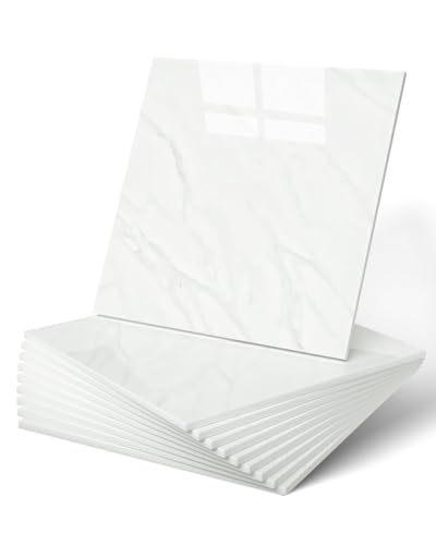 WADILE 10x Selbstklebende Marmorfliesen 30x30cm Wasserdicht für Dusche Küche Badezimmer PVC Wandpaneele Edelweiß von WADILE