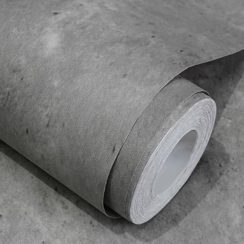 WADILE Betontapete Zement-Kontaktpapier 3D Matt Strukturiert 60 x 900 cm Tapete zum Abziehen und Aufkleben, Selbstklebend Wasserdicht und Entfernbar, Dunkelgraue von WADILE