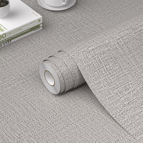 WADILE Selbstklebende Tapete, Klebefolie Leinenoptik Wandtapete für Wand, Möbel, Küche – Textil Tapete Wandfolie Struktur Tapete, Dekofolie für Wohnzimmer, Schrank, und mehr Hellgrau, 40CM X 2M von WADILE
