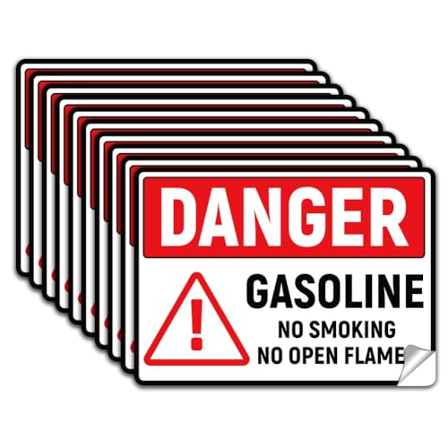 WADORN 10 Stücke Gefahr Benzin Rauchen Verboten Keine Offenen Flammen Zeichen Aufkleber PVC Wasserdicht Selbstklebende Warnung Aufkleber Zeichen Etiketten Für Tanks Lagerung Im Freien Glas 13x18cm von WADORN