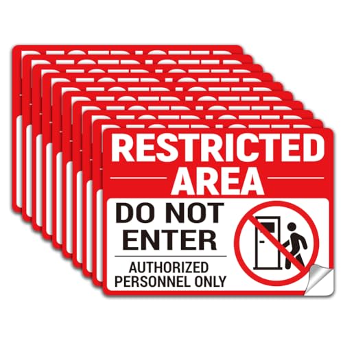 WADORN 10 x Aufkleber Mit Dem Hinweisschild „Sperrbereich“ PVC Aufkleber Wasserdicht „Betreten Verboten Nur Autorisiertes Personal“ Selbstklebend Für Geschäft Laden Innen Und Außenbereich 13x18cm von WADORN