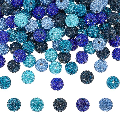 WADORN 100 Stück 5 Farben Blaue Strassperlen Zur Schmuckherstellung, 10mm Glänzende Runde Discokugel Perlen Gemischte Farben Strass Harzperlen Charms Für DIY Armbänder Halsketten Ohrringe von WADORN