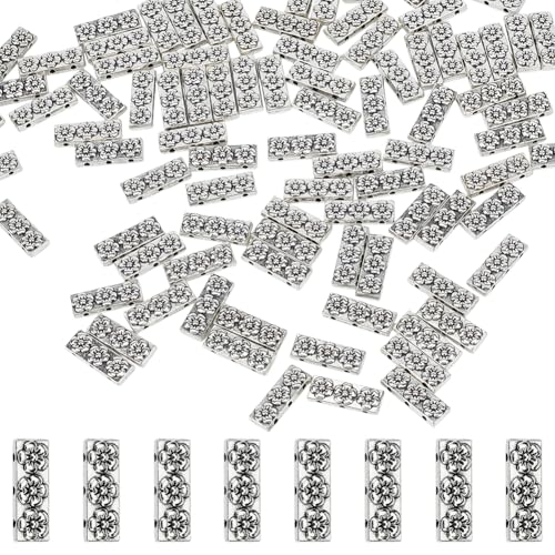 WADORN 100 Stück Antik Silber 3 Löcher Rechteck Spacer Bar Perlen 17x6.5mm Tibetische Mehrsträngige Abstandsperlen Blumen Metallperlen Lose Abstandsstäbe Für Herstellung Armbändern Und Schmuck von WADORN