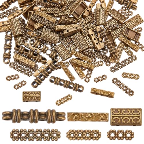 WADORN 160 Stück 6 Stilen Rechteckige Abstandshalterperlen, Antik Bronze Spacer Bar Perlen Link Verbinder Tibetisch 2 3 4 5 Loch Spacer Multi Strang Link End Bar Schmuck Finden von WADORN