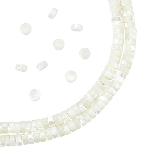 WADORN 162 Stück Natürliche Muschelperlen 5x2.5mm Flache Runde Lose Muschelperlenstränge Zylinder Natürlicher Heishi Stein Scheiben Abstandshalter 0.8mm Loch Für DIY Halsketten Armbänder Ohrringe von WADORN