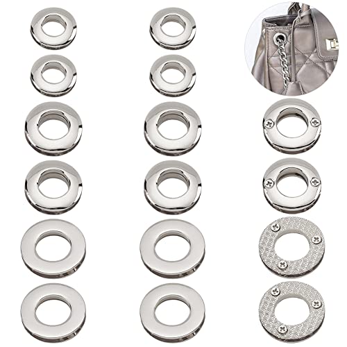 WADORN 18 Stück Legierung Ösen Ösen, Metall-Ösen Zum Einschrauben, 10.5/13.8/16 mm Runde Tülle Schnapploch O-Ring, Taschenschlaufenverbinder Für DIY-Handtaschen Kleidung Lederhandwerk, Platin von WADORN