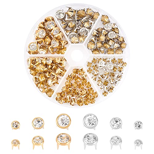WADORN 180 Packung Strass Nieten, 3 Größen Strass Nailhead Spikes Spots Nieten Metall Spikes Nieten 6/8/10 mm Nailhead Nieten Krallenperlen Spikes Nieten Für Lederhandwerk DIY Herstellung von WADORN