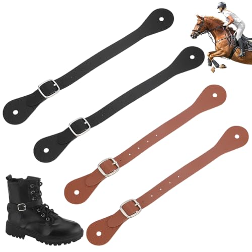 WADORN 2 Farben PU Leder Sporenriemen, Verstellbare Stiefelriemen Einlagig Sporenriemen 6 Loch Westernstiefel Für Herren Und Damen Zubehör Für Rodeostiefel Oberschenkelhohe Stiefel Reitstiefel von WADORN