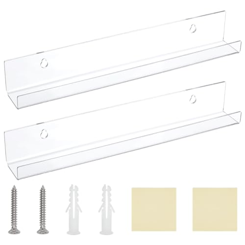 WADORN 2 Set Transparente Acrylregale, Wandbehang Schallplattenregale Zur Wandaufbewahrung Und Präsentation Schwebende Acrylregale Für Schlafzimmer Wohnzimmer Küche Büro, 307x43x46 mm von WADORN