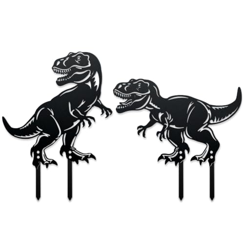WADORN 2 Stile Dinosaurier Metall Gartenstecker Dekorativ Dinosaurier Kunst Silhouette Eisenzweig Gartenstecker Schwarze Dinosaurier Silhouette Statue Gartendekoration Für Den Hof Im Freien von WADORN
