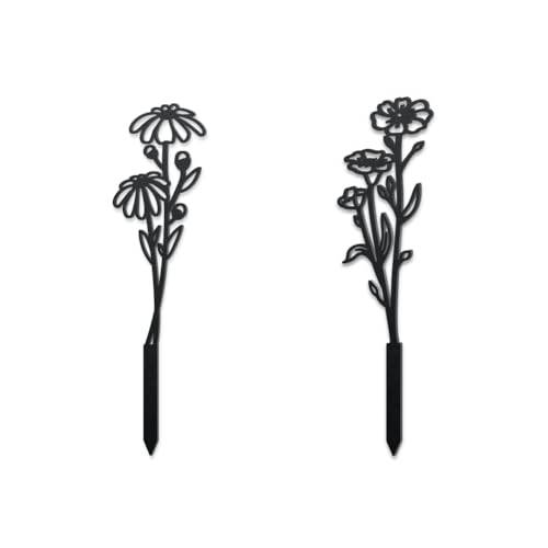 WADORN 2 Stile Wildblumen Dekorative Gartenstecker Aus Metall Lustige Blumenstatuen Aus Metall Für Den Außenbereich Frühlings Blumen Silhouette Ornament Geschenke Für Garten Hinterhof von WADORN
