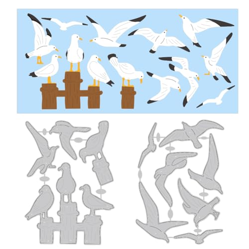 WADORN 2 Stück Möwen Vögel Stanzformen Schablonen, Stanzschablone Mit Seevogel Prägung Für Scrapbooking Kunsthandwerk Metallstanzungen Für Handgefertigte DIY Fotoalben Weihnachten von WADORN