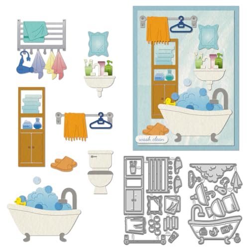 WADORN 2 Stück Schablonen Aus Karbonstahl Mit Badewannenmotiv, Prägeschablone Aus Metall Für Badezimmer Und Dusche Stanzungen Für DIY Scrapbooking Dekorationen Alben DIY Karten Dekoration WADORN 2 Stück Schablonen Aus Karbonstahl Mit Badewannenmotiv, Prägeschablone Aus Metall Für Badezimmer Und Dusche Stanzungen Für DIY Scrapbooking Dekorationen Alben DIY Karten Dekoration von WADORN