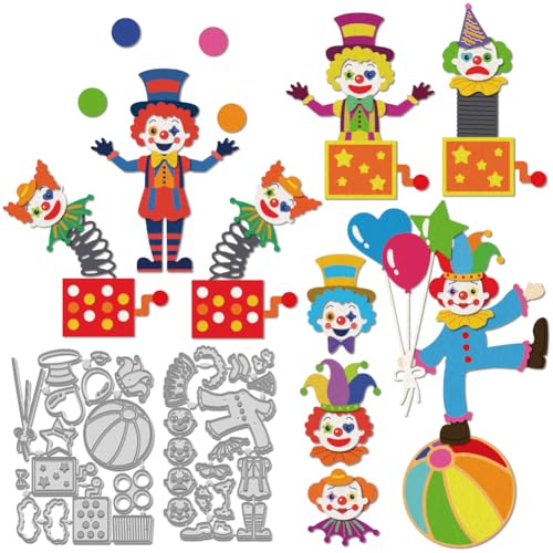 WADORN 2 x Stanzschablone Mit Zirkusclown. Präge Stanzset Mit Clown Akrobatik Vorlagen Zirkus Thema Metall Stanzformen Für Die Herstellung von Scrapbooking von WADORN