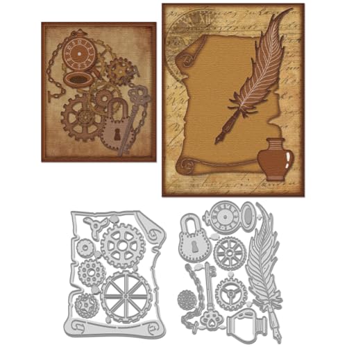 WADORN 2 x Steampunk Getriebe Stanzschablone. Präge Stanzset Mit Federstift Uhr Vorlage Retro Schreibwerkzeug Metall Stanzformen Für Die Herstellung von Scrapbooking WADORN 2 x Steampunk Getriebe Stanzschablone. Präge Stanzset Mit Federstift Uhr Vorlage Retro Schreibwerkzeug Metall Stanzformen Für Die Herstellung von Scrapbooking von WADORN