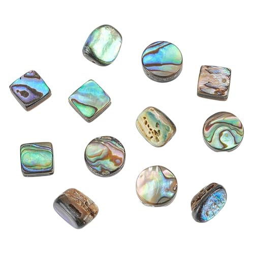 WADORN 3 Stile Abalone Muschelperlen, 12 Stück Natürliche Abalone Perlen Flach Rund Mit Löchern Unregelmäßig Bunt Paua-Stein Muschelperlen 0.5–1 mm Für DIY Armbänder Halsketten Schmuckherstellung von WADORN