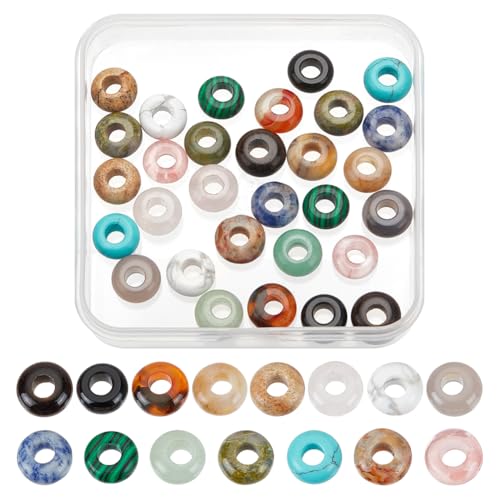 WADORN 30 Stück 15 Stile Natürliche Edelsteinperlen Loch Lose Zur Schmuckherstellung, 5x10mm Gemischte Farben Rondelle Großes Perlen Mini Europäischer Kristallstein Loser Abstandshalter Für Armbänder von WADORN