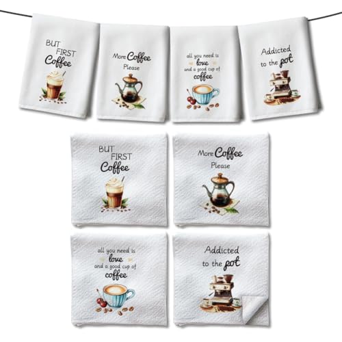 WADORN 4 Stile Kaffee Küchentücher Geschirrtücher, Kaffeebars Kaffeeliebhaber Saugfähige Mikrofaser Handtücher Geschirrtücher Für Hütte Zuhause Einweihungsparty Esstisch Kaffeegeschenke, 60x40cm von WADORN