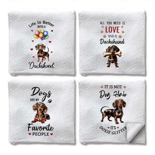 WADORN 4 Stück Lustiges Dackel Handtuch, Küchen Geschirrtücher Mit Weiner Welpen Hund 60x40cm Mikrofaser Saugfähig Weich Hand Tee Geschirrtücher Zum Kochen Backen Badezimmer Feiertags von WADORN