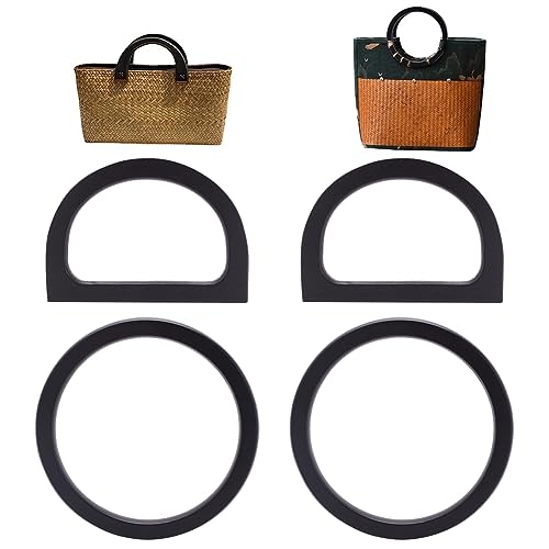 WADORN 4 stücke Taschengriffe Aus Holz, 2 Stil D-Förmige Hölzerne Handtaschengriffe, Runde Holzhandtaschengriffe, Ersatz Für Selbstgemachte Handgefertigte Taschen, Strandtaschen, Schwarz von WADORN