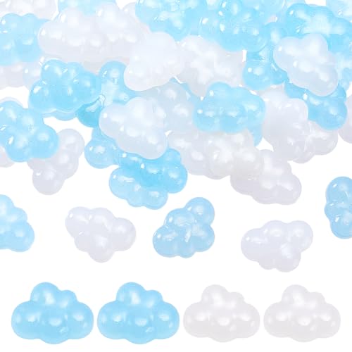 WADORN 50 Stück weiße Wolkenglas-Cabochons, flache Rückseite, glitzernd, blau-weiße Wolken, ohne Loch, Perlen, Ornamente, schöne 3D-bewölkte, lose Abstandshalter, Verzierungen für Handyhüllen, Schuhe von WADORN