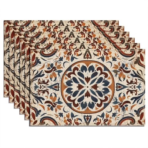 WADORN 6 Stück Blumenmuster Platzsets Im Boho Stil, 45x30cm Retro Traditionelles Abstraktes Muster Rechteckige Platzsets Polyester Retro Fliesen Muster Aquarell Platzsets Für Party Picknick Urlaub WADORN 6 Stück Blumenmuster Platzsets Im Boho Stil, 45x30cm Retro Traditionelles Abstraktes Muster Rechteckige Platzsets Polyester Retro Fliesen Muster Aquarell Platzsets Für Party Picknick Urlaub von WADORN