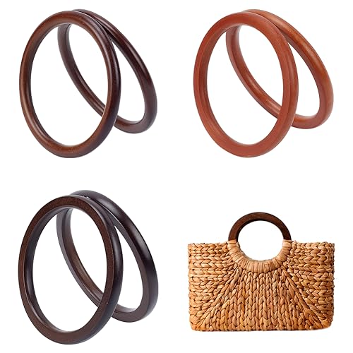 WADORN 6 Stück Taschengriff Aus Holz, 3 Farben Holz-Handtaschengriffe, Runde Form, Handgefertigte Taschengriffe, Ersatz 11.3 cm Holz-Geldbörsengriffe Für Strandtasche, Häkeltasche von WADORN