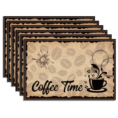 WADORN 6 Tischset Mit Kaffeemotiv. 30x45cm Kaffeezeit Tischsets Mokka Latte Kaffeetasse Stehtisch Tischsets Kaffeemaschinen Tischset Für Küche Restaurants Cafés Empfangsräume Partys von WADORN