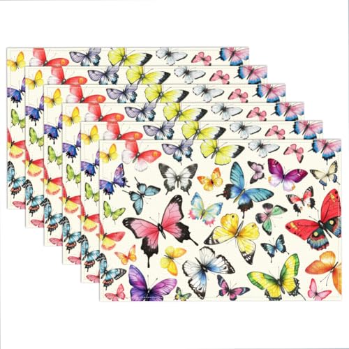 WADORN Aquarell Tischsets Mit Frühlings Schmetterling 6er Set, 45x30cm Tischsets Aus Stoff Mit Fliegendem Schmetterling rutschfeste Waschbare Platzset Aus Leinen Hitzebeständige Platzset Für Küchen WADORN Aquarell Tischsets Mit Frühlings Schmetterling 6er Set, 45x30cm Tischsets Aus Stoff Mit Fliegendem Schmetterling rutschfeste Waschbare Platzset Aus Leinen Hitzebeständige Platzset Für Küchen von WADORN
