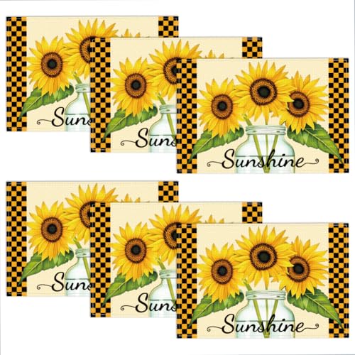 WADORN Buffalo Plaid Sonnenblumenvase Tischsets, 6er Set Tischsets Aus Stoff Mit Sonnenblumenvase 45x30cm rutschfest Waschbar Hitzebeständig Tischuntersetzer Für Tische WADORN Buffalo Plaid Sonnenblumenvase Tischsets, 6er Set Tischsets Aus Stoff Mit Sonnenblumenvase 45x30cm rutschfest Waschbar Hitzebeständig Tischuntersetzer Für Tische von WADORN