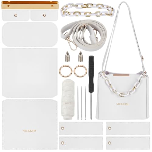 WADORN DIY Kit Zur Herstellung von Umhängetaschen, Set Zur Handgefertigter Geldbörsen Handtaschen Kunstleder Zum Aufnähen Auf Damentaschen Bastelmaterial Set Für DIY Taschen Zubehör 25x11x23cm, Weiß von WADORN