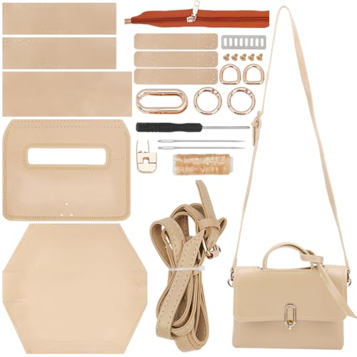 WADORN DIY Nähset Für Handtaschen Aus PU Leder Set Zur Herstellung Einer PU Ledertasche Für Damen Zum Selbermachen von Umhängetaschen Aus PU Leder Für Herstellung Basteltaschen 26x8.5x18cm Weizen von WADORN