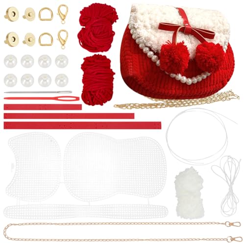WADORN DIY Strick Häkel Handtaschen Set Schultertaschen Aus Kunststoffnetz Bastelmaterial Handgefertigtes Häkelset Für Damen Zum Basteln von Häkeltaschen Zum Selbersticken Rot von WADORN
