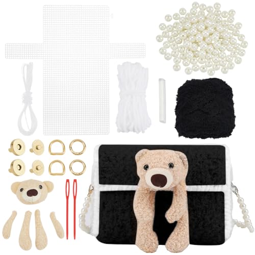 WADORN DIY Strick Häkel Taschenset Handgefertigtes Wollgarn Taschenherstellungsmaterial Für Frauen Blanko Netz Kunststoff Handtaschen Bastelset Für DIY Handgefertigte Häkeltaschen 18x13cm Schwarz von WADORN