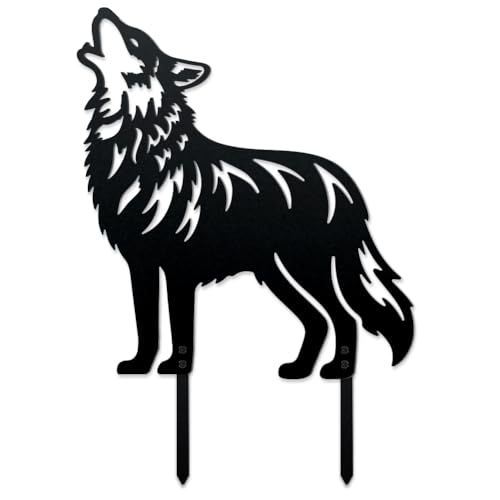 WADORN Dekorative Gartenstecker Aus Metall Heulender Wolf Wolf Gartenstatuen Für Den Außenbereich Silhouette Wildtierpfähle Metalltier Gartenstatuen Für Rasenornamente Hof Terrasse Garten von WADORN