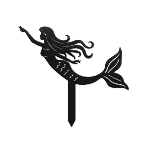 WADORN Dekorative Gartenstecker Aus Metall In Meerjungfrau， Lustige Meerjungfrau Statuen Aus Metall Für Draußen Lustige Garten Ornament Geschenke Pflanzgefäß Blumentopf Outdoor Hof Dekor Für Garten von WADORN
