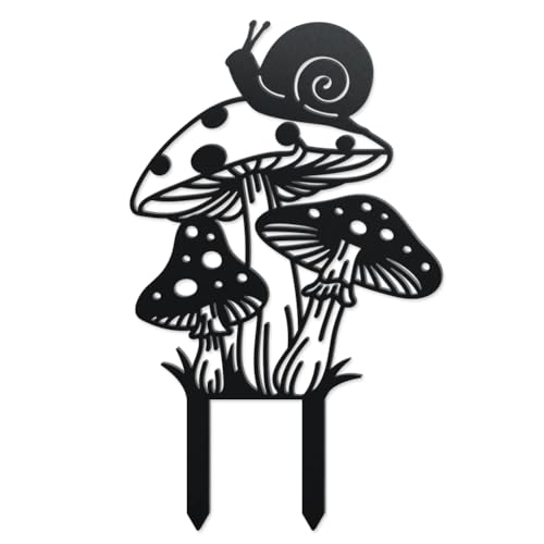 WADORN Dekorative Gartenstecker Aus Metall Mit Eines Schneckenpilzes, Lustige Pilz Schnecken Metall Silhouette Statuen Tierpflanze Gartenornament Schwarze Hof Kunst Dekor Für Außenbereich Rasen von WADORN