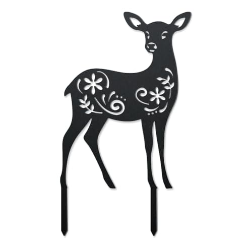 WADORN Hirsch Metall Outdoor Statuen Silhouette Dekorative Gartenstecker Aus Metall Mit Rentier Motiv Lustige Tier/Blumen Silhouette Außendekoration Für Garten Hinterhof Terrasse Rasen von WADORN