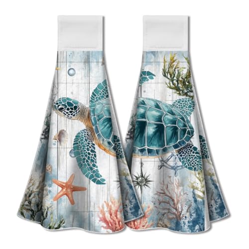 WADORN Küchenhandtuch Zum Aufhängen Mit Meeresschildkröte 2er Set, Handtuch Mit Schlaufe Und Haken Saugfähig Zum Aufhängen Geschirrtuch Waschlappen Für Küche 31.5x34.5cm WADORN Küchenhandtuch Zum Aufhängen Mit Meeresschildkröte 2er Set, Handtuch Mit Schlaufe Und Haken Saugfähig Zum Aufhängen Geschirrtuch Waschlappen Für Küche 31.5x34.5cm von WADORN