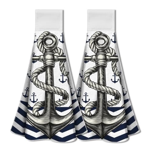 WADORN Küchenhandtuch Zum Aufhängen Mit Nautischem Anker 2er Set, Handtuch Mit Ankermotiv Und Ozeanmotiv Mit Schlaufe Haken Saugfähig Zum Aufhängen Geschirrtuch Waschlappen Für Küche, 31.5x34.5cm WADORN Küchenhandtuch Zum Aufhängen Mit Nautischem Anker 2er Set, Handtuch Mit Ankermotiv Und Ozeanmotiv Mit Schlaufe Haken Saugfähig Zum Aufhängen Geschirrtuch Waschlappen Für Küche, 31.5x34.5cm von WADORN