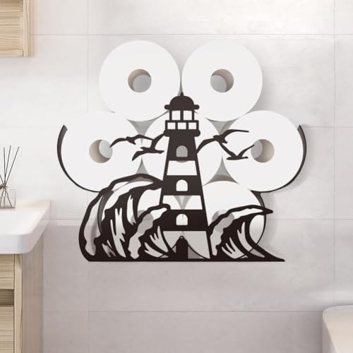 WADORN Leuchtturm Toilettenpapierhalter Ständer Toilettenpapier Aufbewahrung Aus Metall Mit Leuchtturm Motiv Toilettenpapier Organizer Freistehender Toilettenpapierrollenhalter Für Badezimmer von WADORN