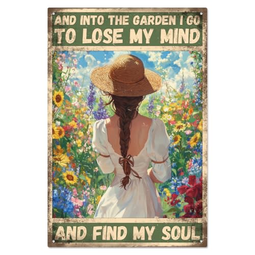 WADORN Metall Blechschild 'Gartenarbeit' Im Vintage Stil, 20x30cm Lustiges Retro Blechschild 'Und In Den Garten Gehe Ich' Frühling Gärtnergeschenk Wandkunst Plakette Für Garten Zuhause von WADORN