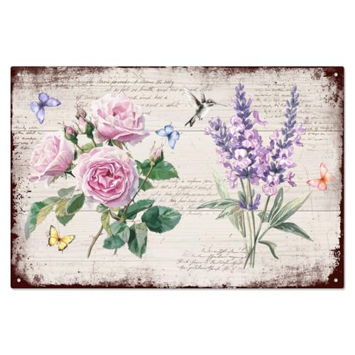 WADORN Metall Blechschild Vintage Mit Blumen, 20x30cm Lustiges Retro Blechschild Für Gartenarbeit Vintage Gärtner Geschenk Wandkunst Dekor Für Außenbereich Frühlingsposter Dekor Für Garten Hof Veranda von WADORN