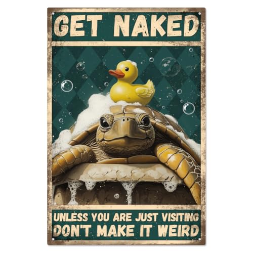 WADORN Metallblechschild Mit Lustigem Badezimmer Zitat, 20x30cm Meeresschildkröte Vintage Metallschilder Badezimmer Wanddekor Retro Wandkunst Poster Plakette Für Zuhause Bauernhaus Toilette Waschraum von WADORN