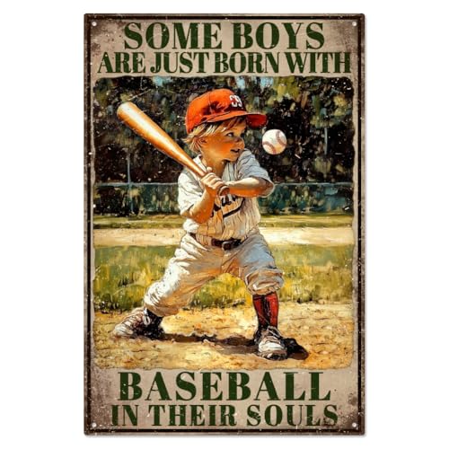 WADORN Metallschild „Baseball“ Schilder Mit Der Aufschrift „Some Boys Are Just Born With Baseball In Their Souls“ Retro Blechschild Zum Aufhängen Wanddekoration Heimdekoration Geschenk 30x20cm von WADORN