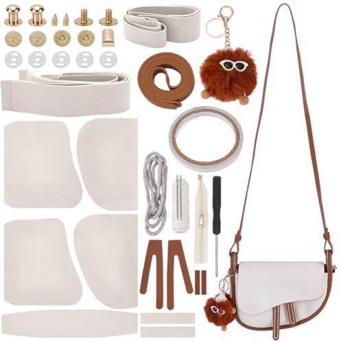 WADORN Modische Handgefertigte Sets Zum Herstellen von Satteltaschen, DIY Set Zum Nähen von Handtaschen Aus Kunstleder Nähmaterial Set Für Damen Umhängetaschen Zum Selbermachen 23x8x16cm, Weiß von WADORN