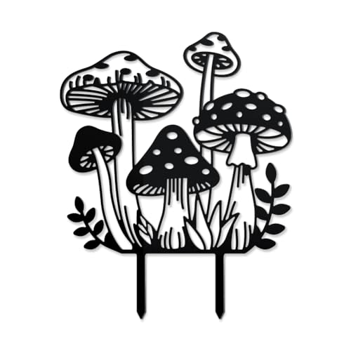 WADORN Pilz Metall Outdoor Statuen Silhouette Lustiger Pilz Dekorative Gartenstecker Aus Metall Pilz Und Gras Silhouette Ornament Geschenk Für Garten Hinterhof Terrasse Rasen Outdoor von WADORN