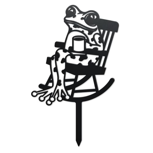 WADORN Schaukelstuhl Frosch Silhouette Gartenstecker Dekor, Metallfrosch Liebhaber Geschenke Pfähle Statuen Ornamente Für Hofkunst Schwarze Silhouette Hof Außendekor Für Den Außenbereich, 38x23cm von WADORN