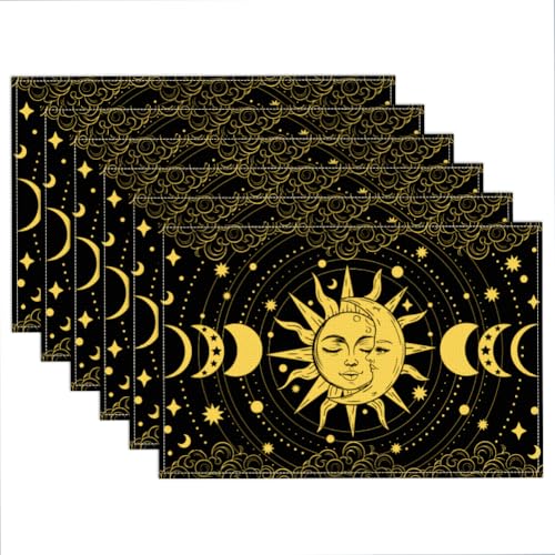 WADORN Tischsets Mit Mond Und Sonnen Astrologie 6er Set, 45x30cm Tischsets Aus Stoff Im Boho Stil Mit Exotischem Sonnen Und Mond rutschfeste Platzset Aus Leinen Waschbar Hitzebeständig Platzset WADORN Tischsets Mit Mond Und Sonnen Astrologie 6er Set, 45x30cm Tischsets Aus Stoff Im Boho Stil Mit Exotischem Sonnen Und Mond rutschfeste Platzset Aus Leinen Waschbar Hitzebeständig Platzset von WADORN